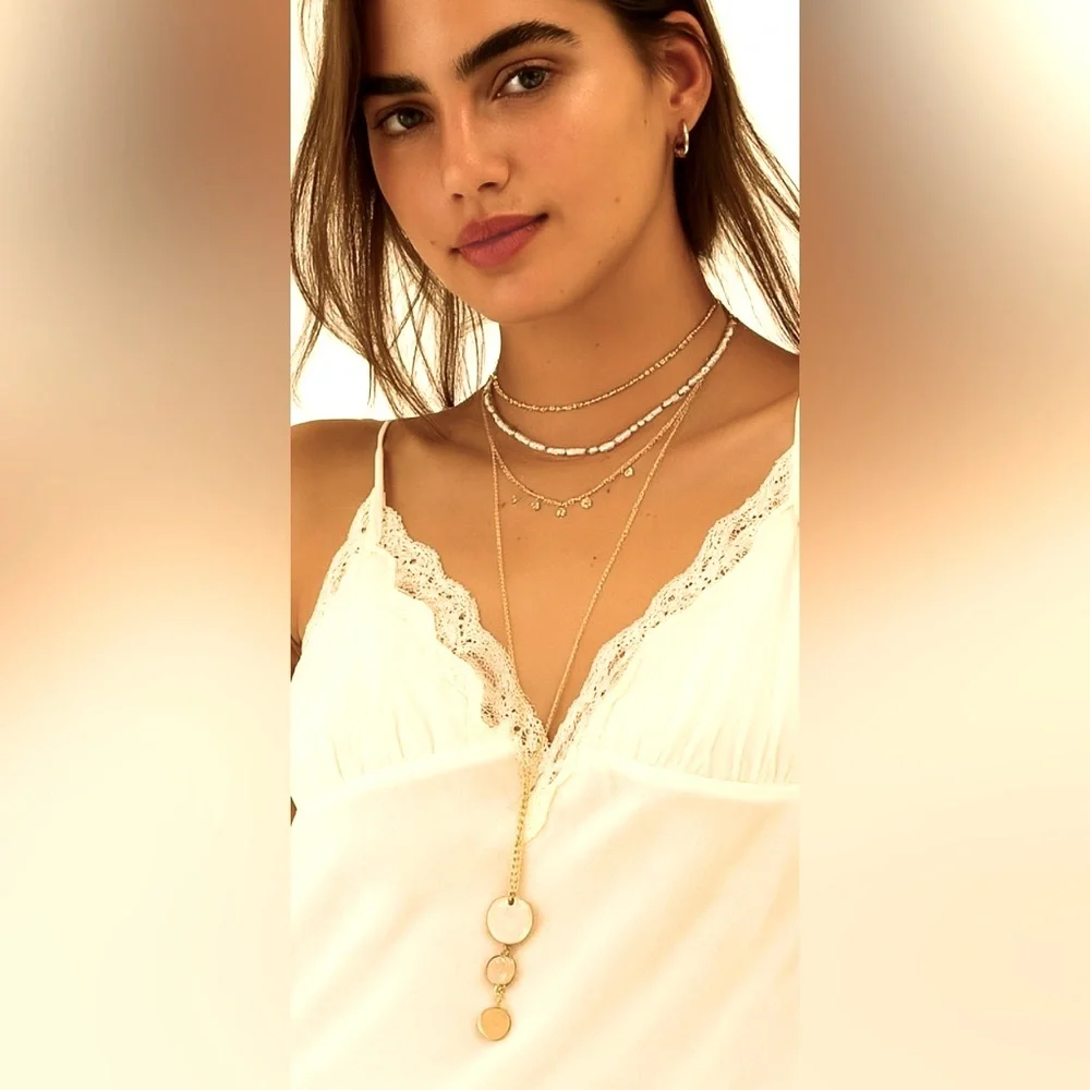 Free People 3x Layered Gold Coin beads Necklace choker - Picture 2 of 2